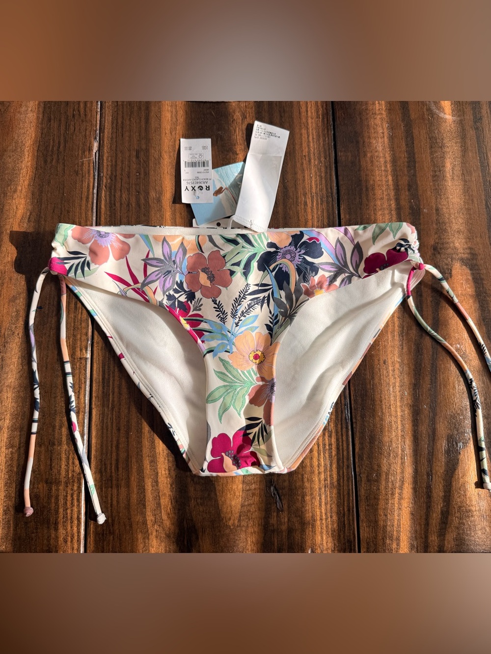 Roxy Cream Floral Tie-Side Bikini Bottoms